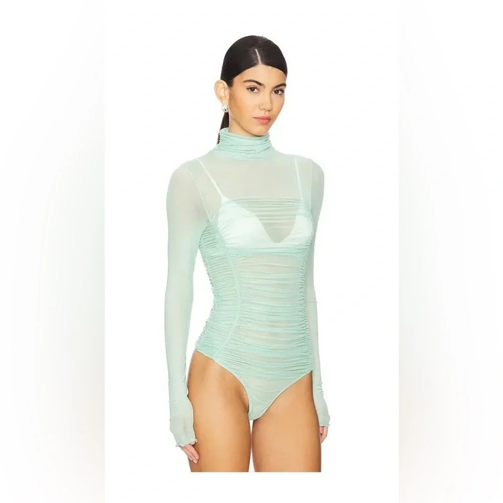 NWT Free People Intimately Under It All Ruched Mesh Turtleneck Bodysuit